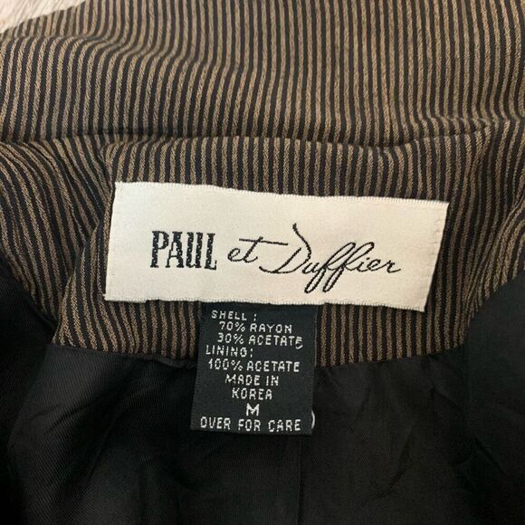 Vintage 1980s Paul Et Duffier Stripe Brown Blazer Jacket Tim Burton M - Picture 4 of 6